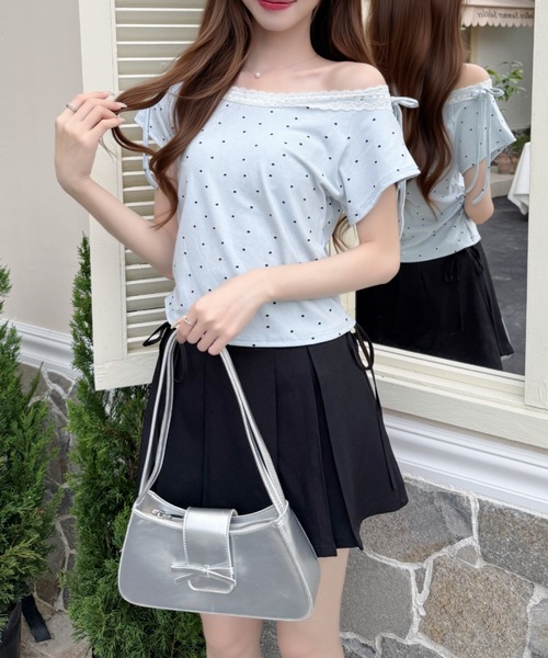 Ada.(エイダ)の「バレエコア ショルダー リボン レース ドット カットソー(Tシャツ/カットソー・レディース・ホワイト/ベージュ/ブラック/ブルー・FREE)」の10枚目の写真