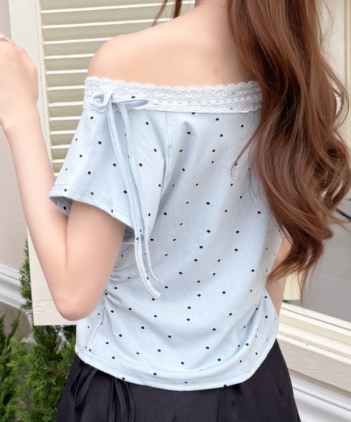 Ada.(エイダ)の「バレエコア ショルダー リボン レース ドット カットソー(Tシャツ/カットソー・レディース・ホワイト/ベージュ/ブラック/ブルー・FREE)」の6枚目の写真