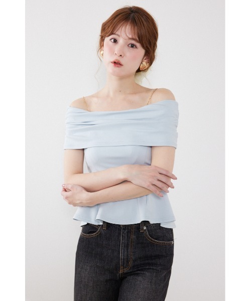 rienda(リエンダ)の「リボンディティールトップス 夏服(Tシャツ/カットソー・レディース・ライトピンク/ライトブルー/ブラック・FREE)」の2枚目の写真