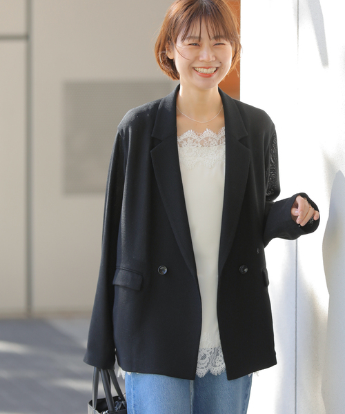 JOURNAL STANDARD relume（ジャーナルスタンダード　レリューム）の「《追加》［防シワ/手洗い可］ドライスラブテーラードジャケット（テーラードジャケット・レディース・ブラック/ブラック系その他・FREE）」の7枚目の写真
