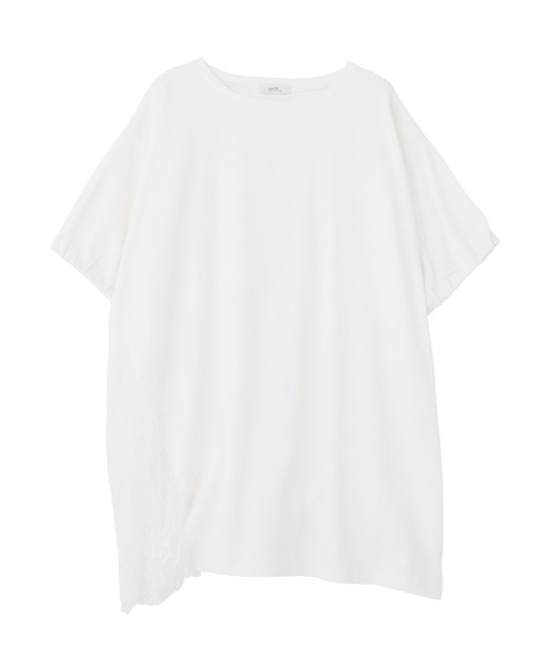 earth music&ecology(アースミュージックアンドエコロジー)の「アシメレースビッグTシャツ(Tシャツ/カットソー・レディース・ブラック/オフホワイト・FREE)」の12枚目の写真
