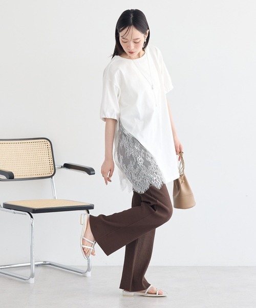 earth music&ecology(アースミュージックアンドエコロジー)の「アシメレースビッグTシャツ(Tシャツ/カットソー・レディース・ブラック/オフホワイト・FREE)」の20枚目の写真