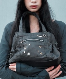 【YEOMIM x Miseki seoul】easy carry bag / 【ヨミム×ミセキソウル】アイレットリボンストライプトートバッグ