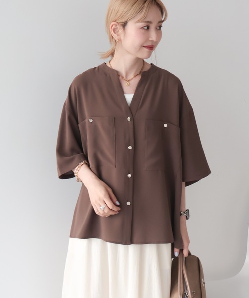AMERICAN HOLIC(アメリカンホリック)の「【WEB限定】ミリタリーWポケットスキッパーシャツ(シャツ/ブラウス・レディース・カーキ/ブラック/グレイッシュベージュ/ブラウン・M/L)」の3枚目の写真