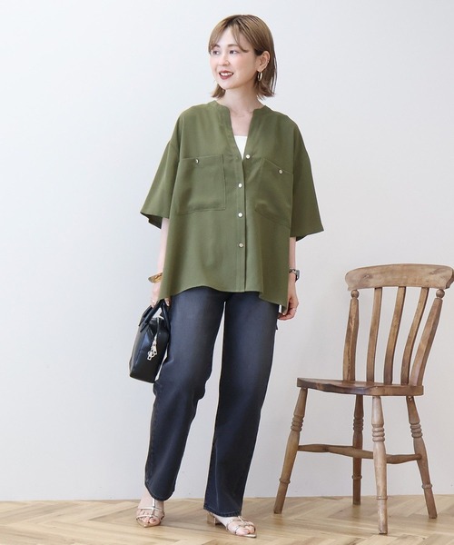 AMERICAN HOLIC(アメリカンホリック)の「【WEB限定】ミリタリーWポケットスキッパーシャツ(シャツ/ブラウス・レディース・カーキ/ブラック/グレイッシュベージュ/ブラウン・M/L)」の16枚目の写真