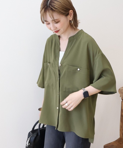 AMERICAN HOLIC(アメリカンホリック)の「【WEB限定】ミリタリーWポケットスキッパーシャツ(シャツ/ブラウス・レディース・カーキ/ブラック/グレイッシュベージュ/ブラウン・M/L)」の12枚目の写真