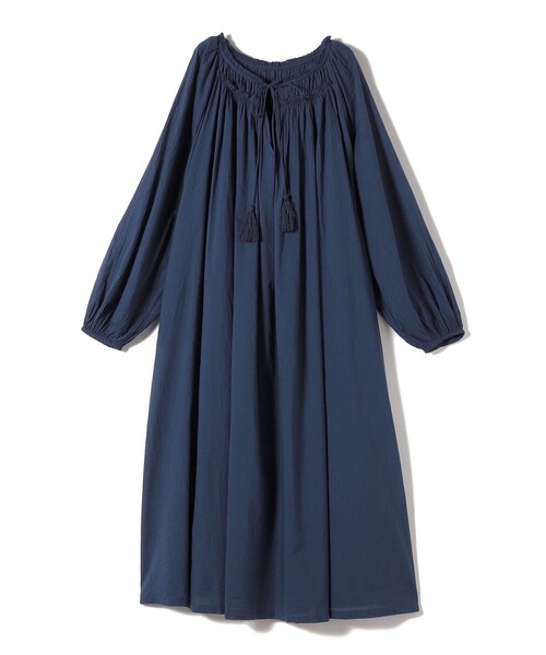 【新品タグ付】23区 スキッパー ワンピース 濃紺 サイズ48 Fanaka:〈手洗い可能〉ギャザー スキッパー ワンピース（ワンピース