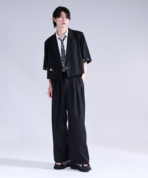 Ellno Loset(エルノロゼット)の「トグルロックタックワイドパンツ/SETUP対応(スラックス・メンズ・ブラック/ワインレッド・SMALL/X-SMALL/LARGE/MEDIUM)」の9枚目の写真
