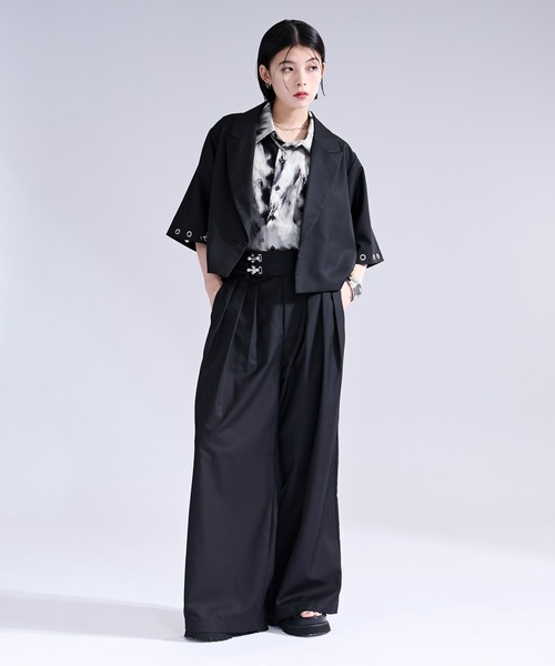 Ellno Loset(エルノロゼット)の「トグルロックタックワイドパンツ/SETUP対応(スラックス・メンズ・ブラック/ワインレッド・SMALL/X-SMALL/LARGE/MEDIUM)」の7枚目の写真
