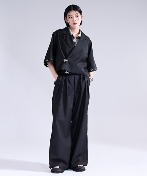 Ellno Loset(エルノロゼット)の「トグルロックタックワイドパンツ/SETUP対応(スラックス・メンズ・ブラック/ワインレッド・SMALL/X-SMALL/LARGE/MEDIUM)」の8枚目の写真