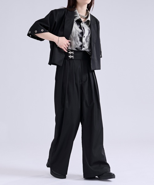 Ellno Loset(エルノロゼット)の「トグルロックタックワイドパンツ/SETUP対応(スラックス・メンズ・ブラック/ワインレッド・SMALL/X-SMALL/LARGE/MEDIUM)」の14枚目の写真