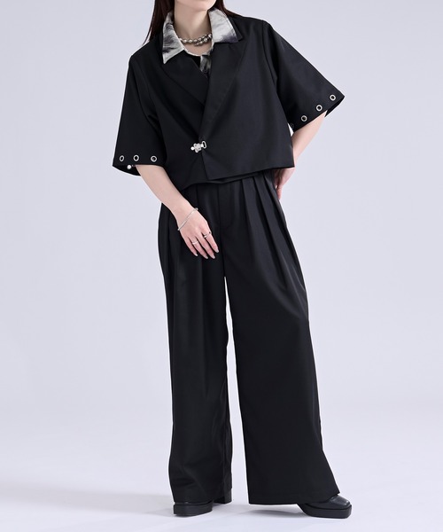 Ellno Loset(エルノロゼット)の「トグルロックタックワイドパンツ/SETUP対応(スラックス・メンズ・ブラック/ワインレッド・SMALL/X-SMALL/LARGE/MEDIUM)」の15枚目の写真