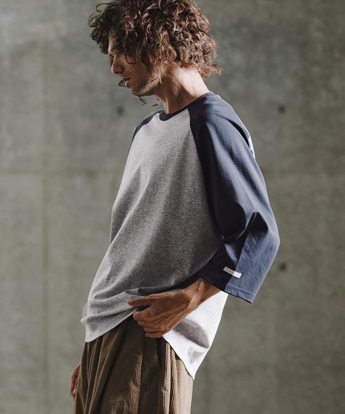 GLIMCLAP(グリムクラップ)の「mlt5758-Smooth Jersey 3-4 Sleeve Raglan T-shirt 7分袖ラグランTシャツ(211-020-gla-cg)(Tシャツ/カットソー・メンズ・チャコールグレー×ブラック/ホワイト×ブラック/ネイビー系・S/L/M)」の6枚目の写真