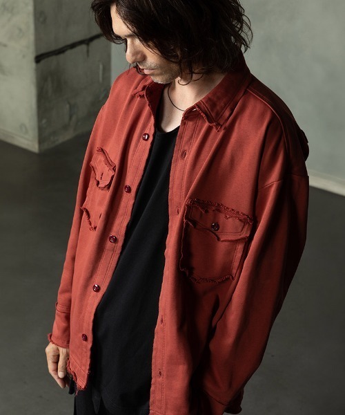 EGO TRIPPING(エゴトリッピング)の「ms6590-SWEAT OVER SHIRTS スウェットシャツ(616754)(シャツ/ブラウス・メンズ・チャコール/グレー/レッド/ブラック・46/48)」の4枚目の写真