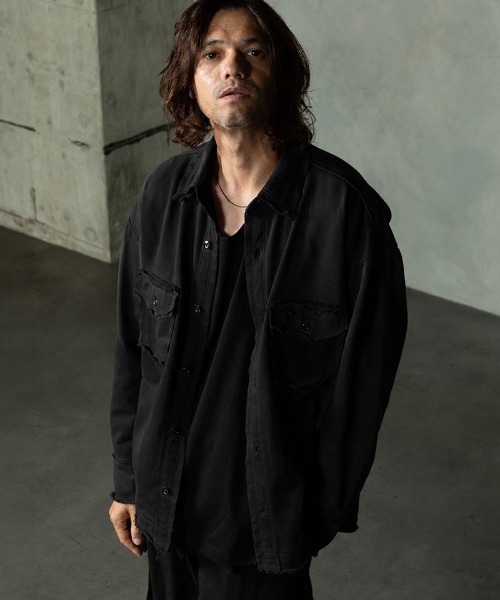 EGO TRIPPING(エゴトリッピング)の「ms6590-SWEAT OVER SHIRTS スウェットシャツ(616754)(シャツ/ブラウス・メンズ・チャコール/グレー/レッド/ブラック・46/48)」の2枚目の写真