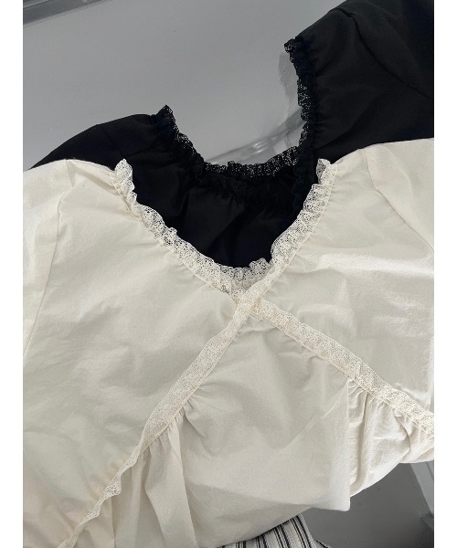 Didot.showroom(ディドット ショールーム)の「コットンレースパフブラウス(シャツ/ブラウス・レディース・クリーム/ブラック・FREE)」の9枚目の写真