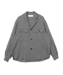 Mix Yarn Mesh Notched Lapel Shirt Blouson