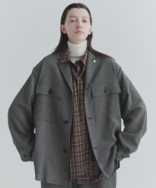 CULLNI（クルニ）の「Mix Yarn Mesh Notched Lapel Shirt Blouson（ブルゾン・メンズ・ブラック系/ブルー系/ベージュ系・2/1/0）」の3枚目の写真