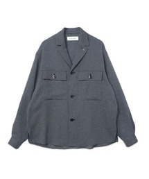 Mix Yarn Mesh Notched Lapel Shirt Blouson