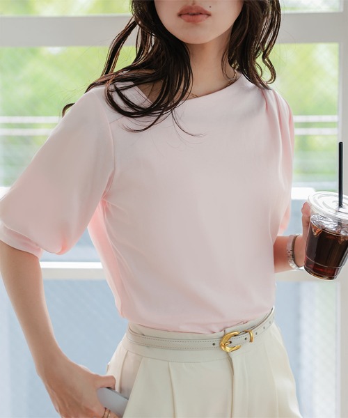 KOBE LETTUCE（コウベレタス）の「[ オフィスカジュアル ]　アシンメトリードレープネックカットソー（Tシャツ/カットソー・レディース・オフホワイト/ネイビー/ミント/ピンク・M）」の8枚目の写真