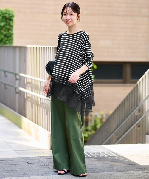 SLOBE IENA(スローブイエナ)の「《シリーズあり》レースコンビボーダーカットソー(Tシャツ/カットソー・レディース・ブラック/ホワイト・FREE)」の4枚目の写真