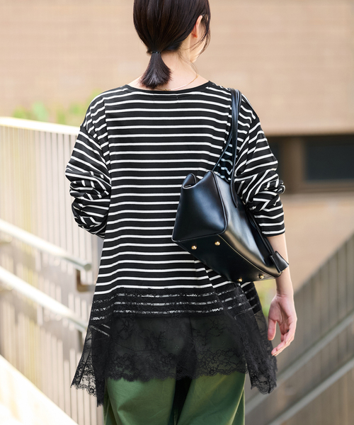 SLOBE IENA(スローブイエナ)の「《シリーズあり》レースコンビボーダーカットソー(Tシャツ/カットソー・レディース・ブラック/ホワイト・FREE)」の12枚目の写真