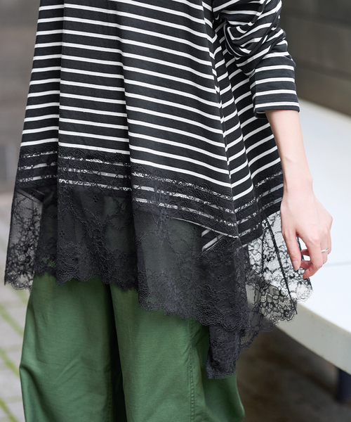 SLOBE IENA(スローブイエナ)の「《シリーズあり》レースコンビボーダーカットソー(Tシャツ/カットソー・レディース・ブラック/ホワイト・FREE)」の13枚目の写真