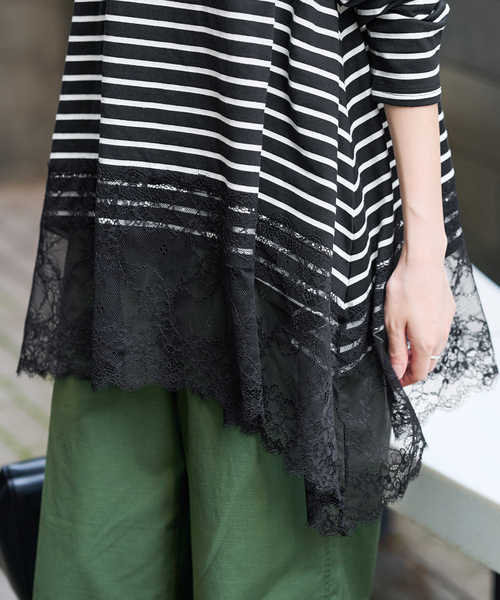 SLOBE IENA(スローブイエナ)の「《シリーズあり》レースコンビボーダーカットソー(Tシャツ/カットソー・レディース・ブラック/ホワイト・FREE)」の14枚目の写真