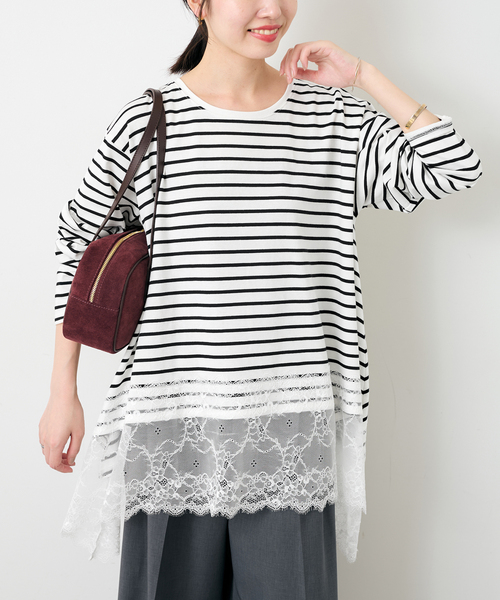 SLOBE IENA(スローブイエナ)の「《シリーズあり》レースコンビボーダーカットソー(Tシャツ/カットソー・レディース・ブラック/ホワイト・FREE)」の21枚目の写真