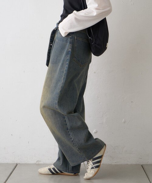CIAOPANIC TYPY(チャオパニックティピー)の「【UNISEX】ベルト付きオーバーダイ加工ワイドデニムパンツ(デニムパンツ・レディース・ブルー/ブラウン・LARGE/MEDIUM)」の7枚目の写真