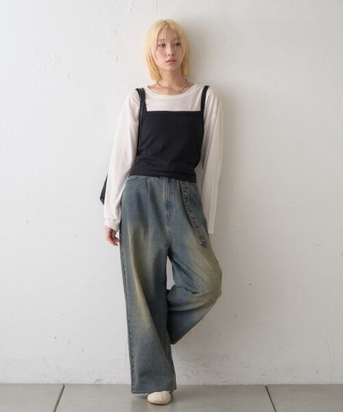 CIAOPANIC TYPY(チャオパニックティピー)の「【UNISEX】ベルト付きオーバーダイ加工ワイドデニムパンツ(デニムパンツ・レディース・ブルー/ブラウン・LARGE/MEDIUM)」の9枚目の写真