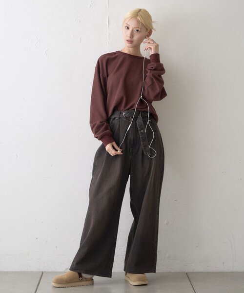 CIAOPANIC TYPY(チャオパニックティピー)の「【UNISEX】ベルト付きオーバーダイ加工ワイドデニムパンツ(デニムパンツ・レディース・ブルー/ブラウン・LARGE/MEDIUM)」の17枚目の写真