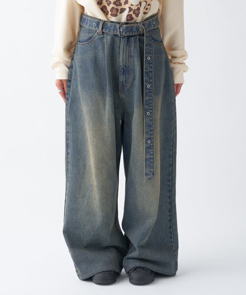 CIAOPANIC TYPY(チャオパニックティピー)の「【UNISEX】ベルト付きオーバーダイ加工ワイドデニムパンツ(デニムパンツ・レディース・ブルー/ブラウン・LARGE/MEDIUM)」の20枚目の写真