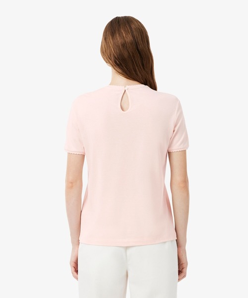 LACOSTE(ラコステ)の「飾り切りネックワントーンTシャツ(Tシャツ/カットソー・レディース・オフホワイト/ライトピンク・34/38/36/40)」の5枚目の写真