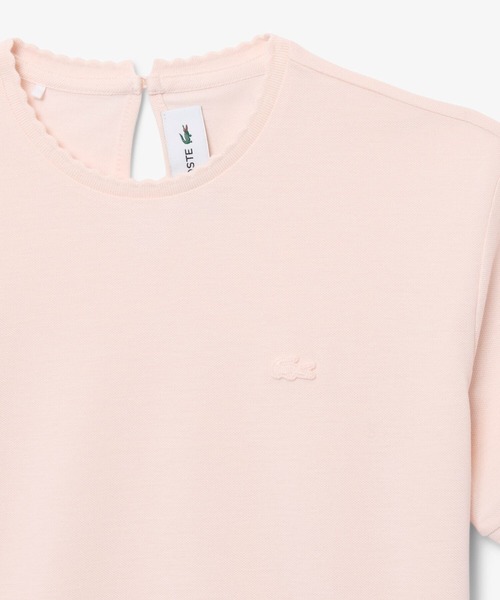 LACOSTE(ラコステ)の「飾り切りネックワントーンTシャツ(Tシャツ/カットソー・レディース・オフホワイト/ライトピンク・34/38/36/40)」の7枚目の写真