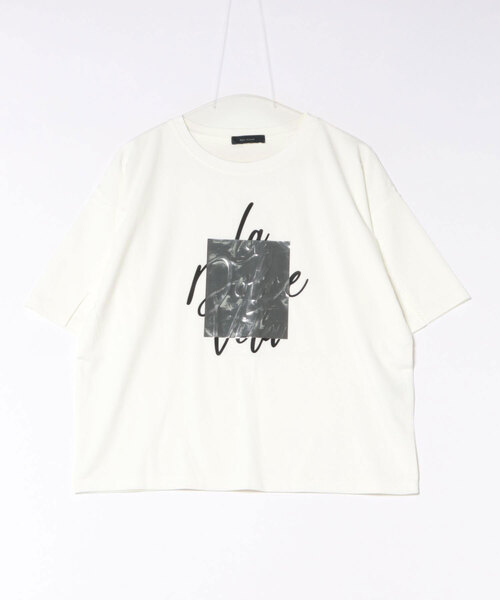 Bou Jeloud(ブージュルード)の「箔エンボス五分袖T(Tシャツ/カットソー・レディース・オフホワイト/ブラック・FREE)」の2枚目の写真