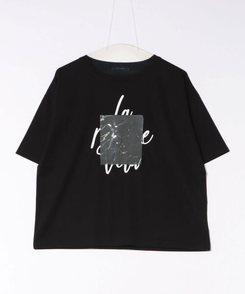 Bou Jeloud(ブージュルード)の「箔エンボス五分袖T(Tシャツ/カットソー・レディース・オフホワイト/ブラック・FREE)」の1枚目の写真