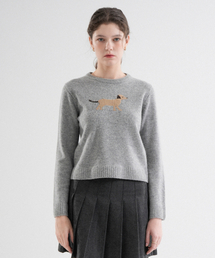Wool 100% Puppy Slim Fit Intarsia Round Knit (Gray)