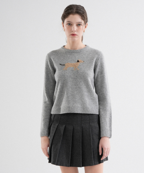 VLETI（ブレッティ）の「Wool 100% Puppy Slim Fit Intarsia Round Knit (Gray)（ニット/セーター・レディース・グレー・FREE）」の2枚目の写真