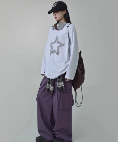 SHEPP(シープ)の「【26年秋冬新作】ヴィンテージライク スター プリント ビッグシルエット ロンT 長袖(Tシャツ/カットソー・レディース・ホワイト/ブラック・L/M)」の10枚目の写真