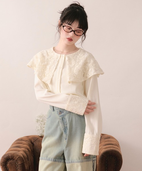 loin nuit(ロワンニュイ)の「spanglelace big collar blouse / スパンコールレースビッグカラーブラウス(シャツ/ブラウス・レディース・アイボリー・FREE)」の7枚目の写真