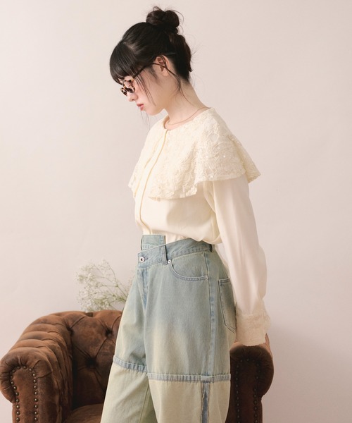 loin nuit(ロワンニュイ)の「spanglelace big collar blouse / スパンコールレースビッグカラーブラウス(シャツ/ブラウス・レディース・アイボリー・FREE)」の8枚目の写真