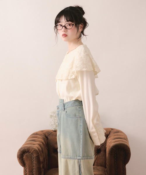 loin nuit(ロワンニュイ)の「spanglelace big collar blouse / スパンコールレースビッグカラーブラウス(シャツ/ブラウス・レディース・アイボリー・FREE)」の9枚目の写真