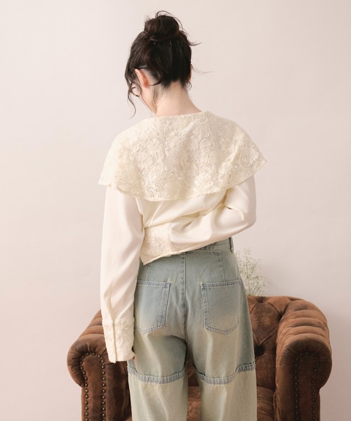 loin nuit(ロワンニュイ)の「spanglelace big collar blouse / スパンコールレースビッグカラーブラウス(シャツ/ブラウス・レディース・アイボリー・FREE)」の10枚目の写真