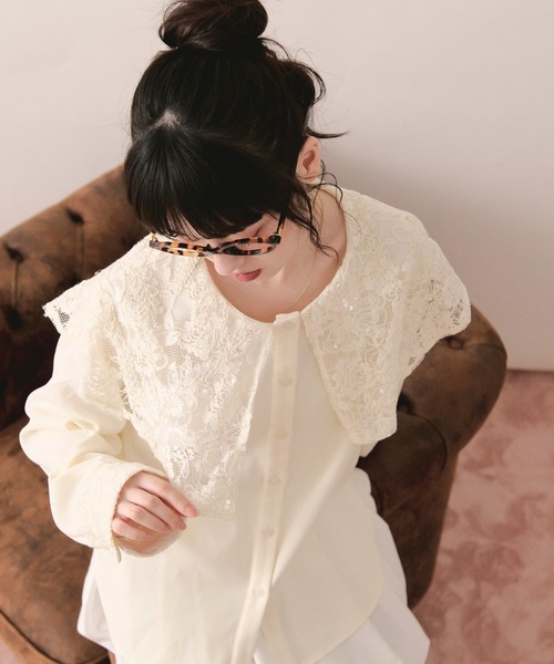 loin nuit(ロワンニュイ)の「spanglelace big collar blouse / スパンコールレースビッグカラーブラウス(シャツ/ブラウス・レディース・アイボリー・FREE)」の11枚目の写真