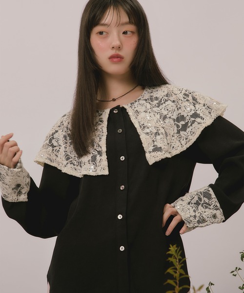 spanglelace big collar blouse / スパンコールレースビッグカラー