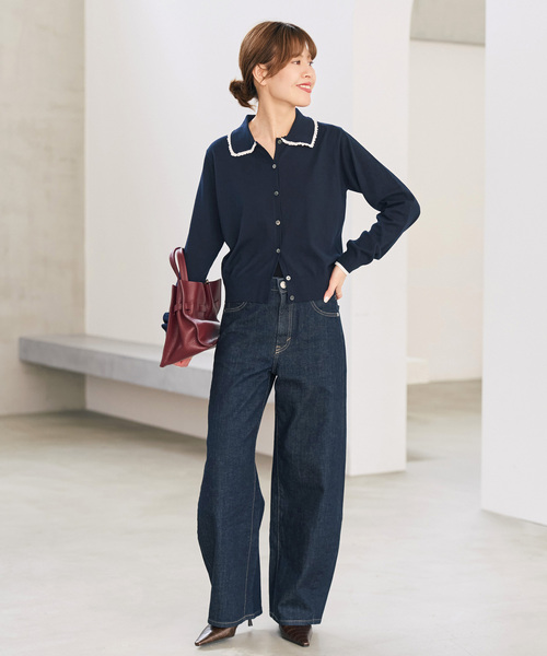 Spick & Span(スピックアンドスパン)の「《一部店舗+WEB限定》フリルレースポロシャツニットカーディガン(カーディガン/ボレロ・レディース・グレー/ネイビー・FREE)」の6枚目の写真