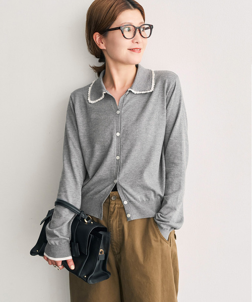 Spick & Span(スピックアンドスパン)の「《一部店舗+WEB限定》フリルレースポロシャツニットカーディガン(カーディガン/ボレロ・レディース・グレー/ネイビー・FREE)」の7枚目の写真