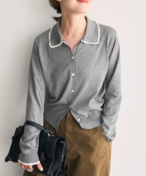 Spick & Span(スピックアンドスパン)の「《一部店舗+WEB限定》フリルレースポロシャツニットカーディガン(カーディガン/ボレロ・レディース・グレー/ネイビー・FREE)」の8枚目の写真