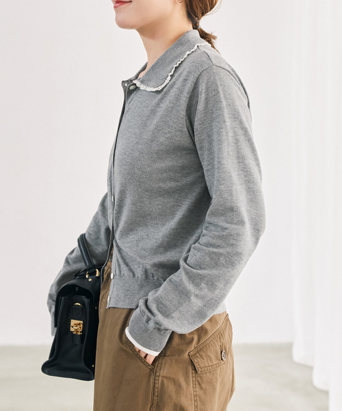 Spick & Span(スピックアンドスパン)の「《一部店舗+WEB限定》フリルレースポロシャツニットカーディガン(カーディガン/ボレロ・レディース・グレー/ネイビー・FREE)」の9枚目の写真